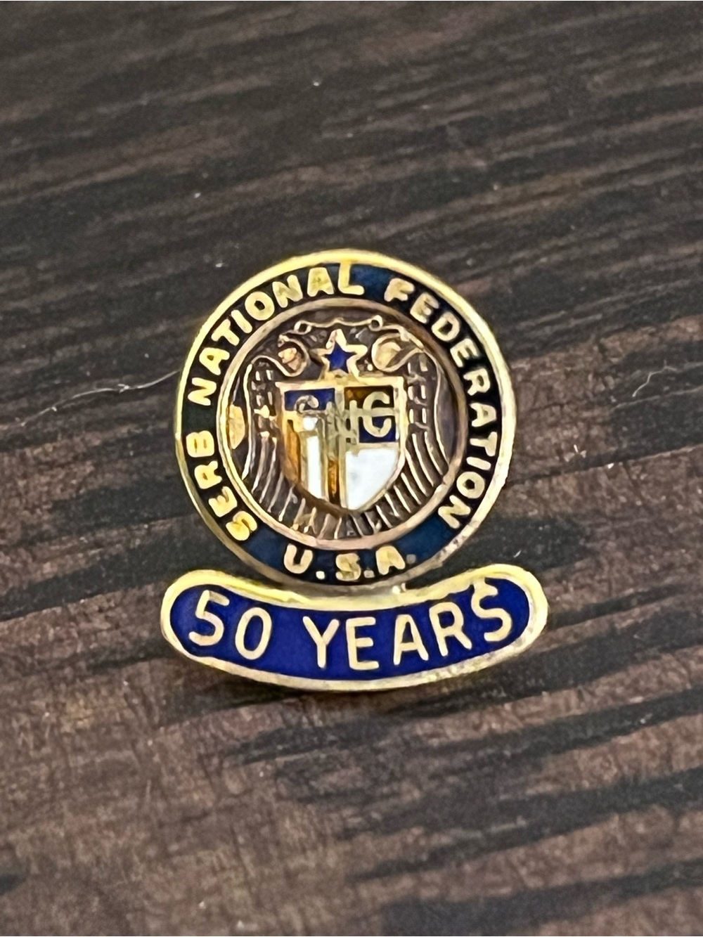 VINTAGE 10K Gold Serb National Federation 50 Years Lapel Pin Enamel Badge